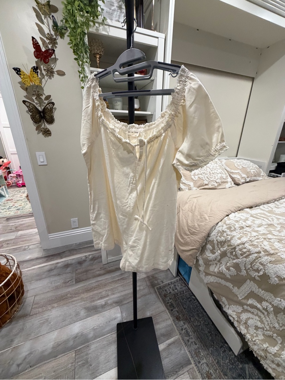 We The Free Cream Peasant Chemise with Tie Detail